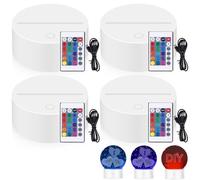 4 pezzi luce notturna a LED 3D, attacco LED con telecomando e cavo USB, lampada a illusione 3D, 7 colori, dimmerabile, lampada decorativa per acrilico e plexiglas, luci decorative (bianco)