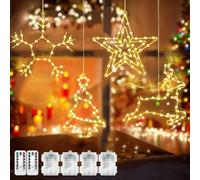 4 pezzi Luci di Natale a Stella LED,Stella LED Deco con Batteria,8 Modalità Decorazioni Natalizie Luce con Timer per Interno Esterno Finestra Albero di Natale Giardino Feste (bianco caldo)
