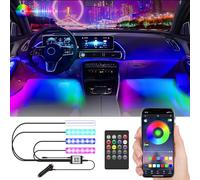 4 Pezzi Luci interne a led per auto,con controllo Smart APP e telecomando wireless,Kit di illuminazione sotto il cruscotto con sincronizzazione musicale,Luce interna RGB per auto,camion,suv