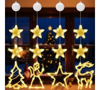 4 Pezzi Luci Natale Finestra, Natalizie Decorativa per Finestra a Ventosa a LED, Decorazioni Natalizie Luminose Batteria con Timer Auto, Stringa per Festa per Interno, Esterno (Modello 1)