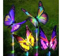 4 Pezzi Luci Solari Esterno, Lampade Solari da Giardino Impermeabili con LED a Farfalla Cambia Colore - Auto On/Off, Decorazione per Prato, Balcone, Cortile, Giardino