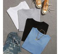 4 pezzi Maglietta girocollo tinta unita Questo tessuto è realizzato con luce notturna e le immagini sono scattate da una lampada fluorescente professionale. La normale luce notturna non può ottenere l