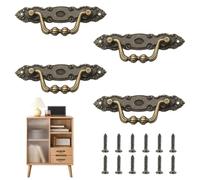 4 Pezzi Maniglie per Mobili Antichi Ottone, 10.5x2cm Europei Retro Maniglia della porta aArmadio, Mobili Antichi con Viti Maniglia, per Cassetti, Xassettiere, Armadi, Comò, Ccucina, Design Anticato
