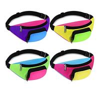 4 Pezzi Marsupio al Neon Retrò degli Anni '80 a 2 Tasche Marsupi a Mani Libere Piccola Borsa con Cintura a Vita Regolabile per Donna Uomo per Jogging Viaggio Costume per Festa