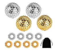 4 pezzi massaggio riccio + 8 anelli per agopressione, set di abilità borderline, palline magnetiche, sfere massaggianti spiked, palline per massaggi per alleviare lo stress (argento/oro)