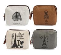 4 Pezzi Mini Portamonete in Tela, 10.5x9cm, Borsa Con Cerniera e Motivo Vintage, per Donna e Bambino, Portatile per Tessere e Chiavi