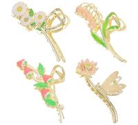 4 Pezzi Molletta Artiglio Floreale per Donne, Lega, Antiscivolo | Stile Decorativo per Acconciature Quotidiane e Ufficio, Adatta a Chioma Lunghi e Medi, per Studentesse