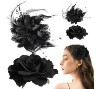 4 Pezzi Mollette Fiore Nere per Chioma, , Eleganti Donna Ragazza | Accessori per Danze e Matrimoni, Tessuto e Acciaio Inox, Leggere, Facili da Usare, Motivi Diversi
