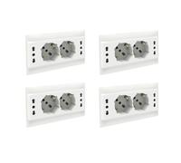 4 Pezzi Multipresa Da Incasso Scatola 503 Bianco Lucido, 2 Prese Schuko Universale P40 + 2 Prese Bipasso Italiano 10/16A, Solo 140X80X23mm
