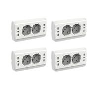 4 Pezzi Multipresa Da Incasso Scatola 503 Bianco Opaco, 2 Prese Schuko Universale P40 + 2 Prese Bipasso Italiano 10/16A, Solo 140X80X23mm