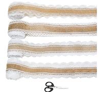 4 Pezzi Nastro In Juta Con Pizzo Rotoli naturali del nastro di tela con i mestieri fatti a mano della festa nuziale del pizzo DIY(2M)