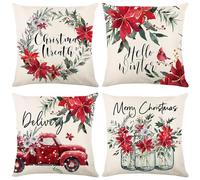 4 Pezzi Natalizi Cuscini per Divano, Natale Federe Cuscino Divano 60x60 CM Carrello portavaso natalizio, Natale Suave Copricuscini, Decorazione Natalizia per la Casa Soggiorno Natalizie Decorativi