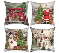 4 Pezzi Natalizi Cuscini per Divano, Natale Federe Cuscino Divano 60x60 CM Decorazioni natalizie, Natale Lino Copricuscini, Decorazione Natalizia per la Casa Addobbi Soggiorno Natalizie Decorativi