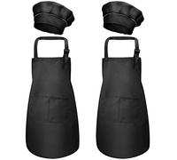 4 Pezzi Nero Bambini Grembiule e Cappello da Cuoco Set, Regolabile Bambino Grembiuli con Tasche per Ragazze Ragazzi, Bambina Grembiule da Cucina Chef per Pittura Cottura Cucinare (M per 3-6 Anni)