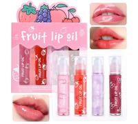 4 Pezzi Olio Labbra, Roll On Lip Gloss Set, Lucidalabbra Trasparente Lucido, Frutta Sapore Glitter Rossetto Liquido, Balsamo Idratante a Lunga Durata per Labbra Secche e Screpolate