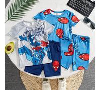 4 pezzi Outfit di base quotidiano per bambino maschio, set casual a 2 pezzi in colori pastello, adatto per l'estate, include disegni "Happy Kids", "I Love Mommy", "I Love Daddy", "Lovely casa", "Cool 