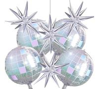 4 Pezzi Palloncini Disco, 4 Pezzi Palloncini Stelle Esplosive, 22 Pollici Ballons Disco Alluminio, Palloncini Festa Disco, per Disco Anni '70 '80 '90, Feste di Compleanno, Carnevale