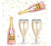 4 pezzi Palloncini in film di alluminio a forma di bottiglia di vino color oro rosa e calice di champagne, adatti per decorazioni di feste di compleanno, anniversari di matrimonio e feste a tema matri