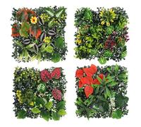 4 Pezzi Pannelli Muro Vegetale Artificiale 25x25cm, Siepe Artificiale da Esterno e Interno, Piante Finte da Parete, Pannello Decorativo per Balcone, Giardino, Recinzione, Parete Verde Verticale (A)