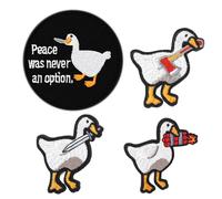4 pezzi "Peace was Never an Option" Interessant Animal Anatra con armi Divertente Hook and Loop Patch Anatra MEME Militare Coltello da morso d'anatra per zaini, giacche, uniformi, motociclisti