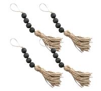 4 Pezzi Pendaglio Decorativo da Parete con Perline Nere e Nappa | Stile Rustico, Look a Strati e Naturale, per Maniglie, Attaccapanni, Mensole e Stufa, Riutilizzabile