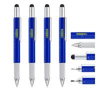 4 pezzi Penna Multitool Pen con Ricariche Extra, 6 in 1 Strumento con Righello & Cacciavite, Penna a sfera multifunzione in metallo, Gadget cool per uomo, Regalo per il marito papà (Blu)