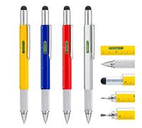 4 pezzi Penna Multitool Pen con Ricariche Extra, 6 in 1 Strumento con Righello & Levelgauge, Penna a sfera multifunzione in metallo, Gadget cool per uomo, Regalo per il marito papà (Colori Assortiti)