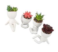 4 Pezzi Piante Succulente Piante Artificiali, Carine Mini Piante Finte Verdi Assortite in Vasi Piccole Piante Graduali Artificiali con Vasi per L'ufficio di Casa