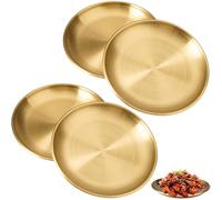 4 Pezzi Piatti Rotonde in Acciaio Inox Dorato,14cm Dorato Decorazione Vassoio da Portata Acciaio Inox,Vassoio Dorato Rotondo,per Riunioni di Famiglia,Campeggio all'aperto,Decorazione della Tavola