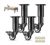 4 Pezzi Piedini Regolabili In Altezza Con Ruota Gambe Regolabili In Metallo | Piedi Per Mobili Ricambio Per Scrivania Letto Sedia Divano, Altezza Regolabile 14-16cm 18-24cm(Black,41-62cm/16-24in)