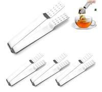 4 Pezzi Pinza per Bustine di Tè, Pinze per Zucchero, Clip Della Bustina di Tè, Acciaio Inossidabile Anti Scottature Durevole Pinze Ghiaccio Piccole Pinze per Casa, Cucina, Utensili Bar (Argento)