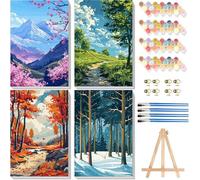 4 pezzi pittura con i numeri, per adulti con cornice e cavalletto in legno, per quattro stagioni per adulti, kit per pittura a olio in acrilico, per principianti (20 x 30 cm)
