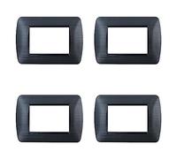 4 Pezzi Placche Compatibile Con Bticino Living, Placcche Plastica Satinato (3 Posti/Moduli,Nero Satinato)