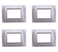 4 Pezzi Placche Compatibile Con Bticino Living, Placche Plastica Quadrata (3 Posti/Moduli,Silver)