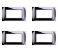4 Pezzi Placche Compatibile Con Bticino Living, Placche Plastica Quadrata (4 Posti/Moduli,Cromato Lucido)