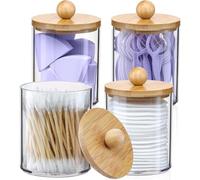 4 Pezzi Porta Cotton Fioc Organizzatore Acrilico Trasparente,Porta Cotton Fioc per Bagno con Coperchio per Riporre in Bagno E Sulla Toeletta Dischetti Struccanti, Cotton Fioc E Elastici per Capelli