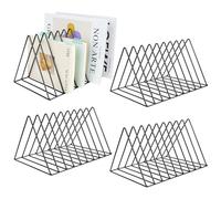 4 pezzi porta documenti triangolari, porta riviste a 9 scomparti, supporto metallico per dischi in vinile, organizer da scrivania per documenti e riviste per ufficio e casa, porta lettere e libri