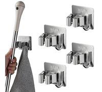4 Pezzi Porta Scopa da Muro Adesivi, Portascope Appendibile, Ganci Porta Scope Esterno, Portascopa Per Bagno, Cucina, Giardino, Ufficio