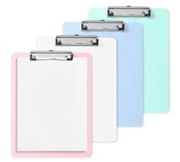 4 Pezzi Portablocco A4 Portablocchi in Plastica con Pinza e Ganci Metallica Impermeabile Cartellina Rigida con Pinza Retrattili Appendibile Resistenti per 100 Fogli A4 per Ufficio, Scuola e Studio