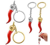 4 Pezzi Portachiavi Corno Rosso Peperoncino Portafortuna Charms per Borse Portachiavi Cornetto Rosso Portafortuna per Auto Borsetta Uomo e Donna