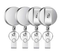 4 Pezzi Portachiavi Retrattile, Bobina Porta Badge Rotonda Portatile Resistente con Anello Portachiavi Clip per Carta d'Identità Moschettone Portabadge da Lavoro Porta Badge Retrattili