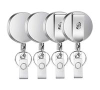 4 Pezzi Portachiavi Retrattile, Bobina Porta Badge Rotonda Portatile Resistente con Anello Portachiavi Clip per Carta d'Identità Moschettone Portabadge da Lavoro Porta Badge Retrattili