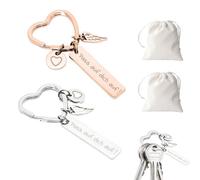 4 Pezzi Portachiavi Set, Regalo con 2 Colori e Tasche con Cordoncino, Portafortuna in Acciaio Inossidabile con Tedesco "Pass auf Dich auf!" con Angelo Custode per Compleanni, Donne