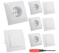 4 Pezzi Presa da Muro e 4 Pezzi Interruttore Luce Muro Presa Singola Parete Interruttore a Levetta da Incasso Bianco con Cornice 1 Vano con Cacciavite per Soggiorno Camera da Letto - 82×82mm