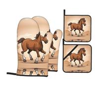 4 pezzi Presine E Guanti Da Forno Brown Horse Guanti Da Forno A Microonde Ultra Spessi Guanti Da Barbecue Per Cottura Al Forno, Cucinare, Grigliare