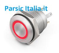 4 PEZZI= Pulsante luminoso RING LED ROSSO 12V D=16mm inox stagno IP65 Term. PIN