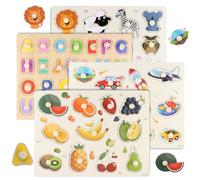 4 Pezzi Puzzle Bambini in Legno Educativo Montessori, Giochi Educativi Legno 2-3 Anni, Ideali per Natale o Compleanni