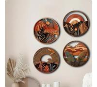 4 Pezzi Quadretti in Legno con Intaglio Modern Farmhouse Decorazione Murale 3D