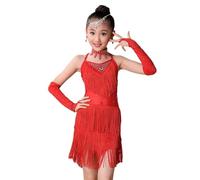 4 Pezzi Ragazze Abito da Ballo Latino Bambini Shiny Diamonds Nappa Flapper Dress Costumi di Halloween Vestiti da Ballo Salsa Abbigliamento da Danza Abiti di Danza Latina Dancewear (Red, 120)
