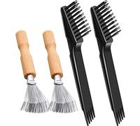 4 Pezzi Rastrello per Capelli Strumento Pettine di Pulizia Spazzola per Capelli Mini Spazzola per Rimozione di Polvere di Capelli Uso Domestico e Professionale(Maniglia in Legno)